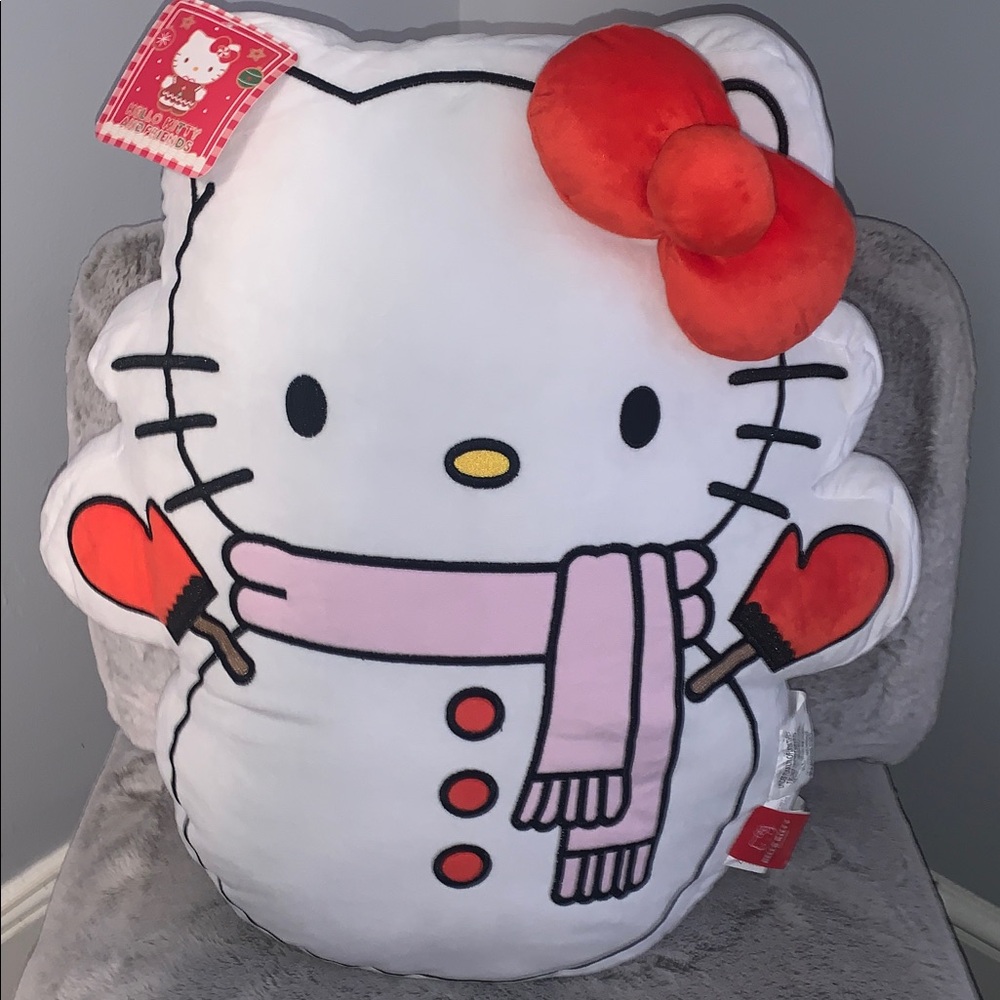 🆕- Adorable Oversized Hello Kitty Snowman 
 with Red Bow Throw Pillow
